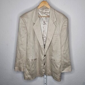 Vintage Perry Ellis 100% Linen Blazer Sport Coat Tan Beige Men's 40 Jacket